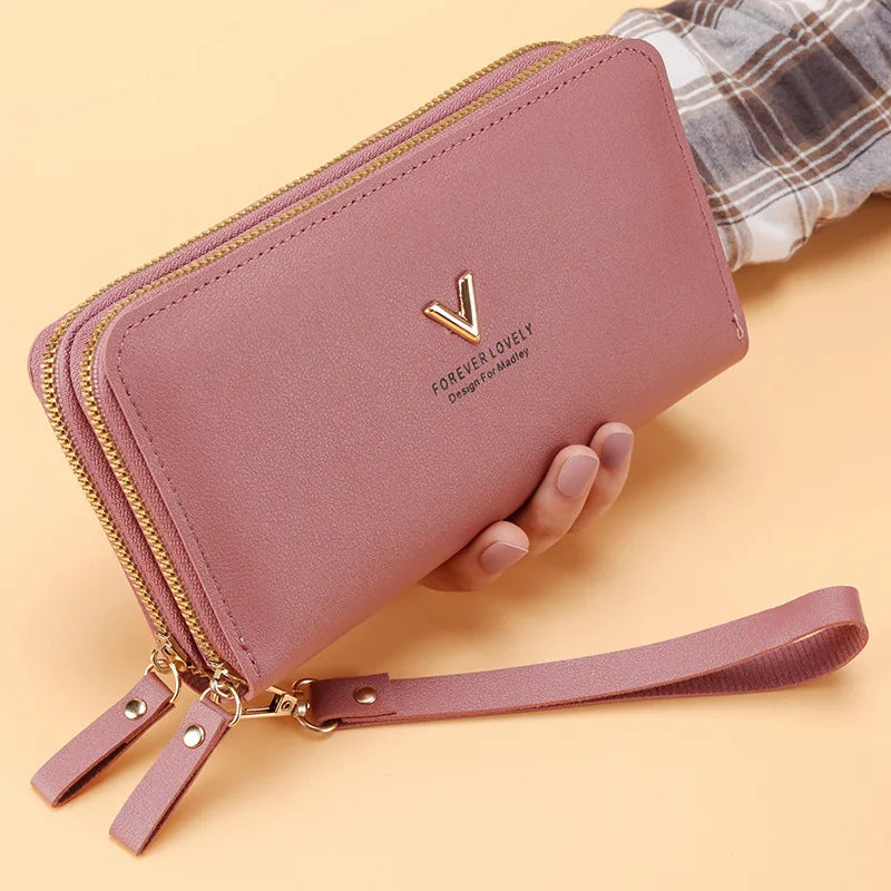Long PU Leather Women's Wallet - Double Zipper Clutch with Tassel, Card Holder, Coin Purse & Phone Pocket