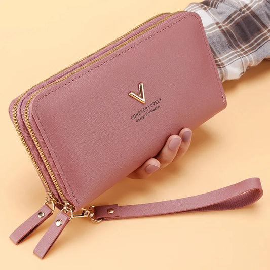 Long PU Leather Women's Wallet - Double Zipper Clutch with Tassel, Card Holder, Coin Purse & Phone Pocket