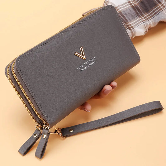 Long PU Leather Women's Wallet - Double Zipper Clutch with Tassel, Card Holder, Coin Purse & Phone Pocket