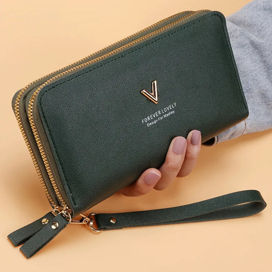 Long PU Leather Women's Wallet - Double Zipper Clutch with Tassel, Card Holder, Coin Purse & Phone Pocket