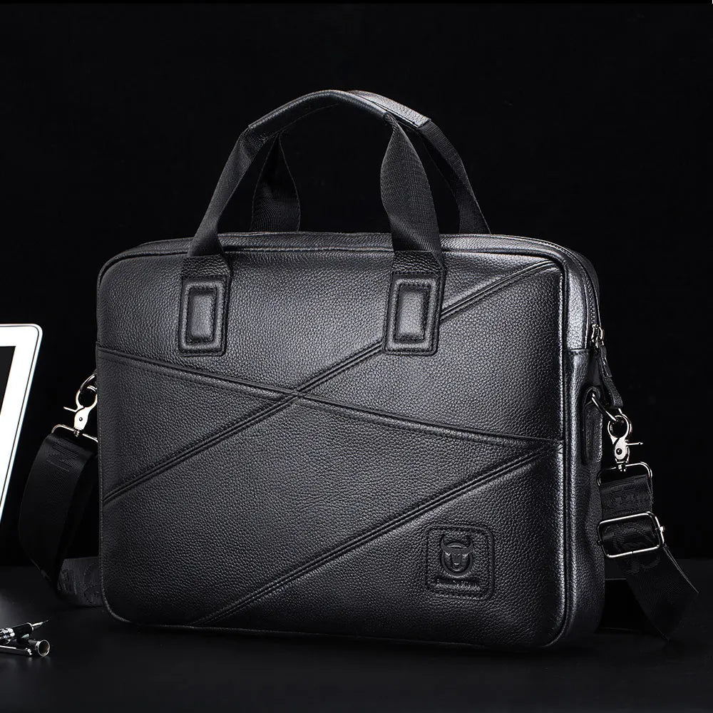 Luxury Men’s Leather Briefcase | 15-Inch Laptop Business Handbag & Casual Shoulder Messenger Bag
