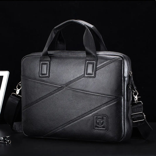 Luxury Men’s Leather Briefcase | 15-Inch Laptop Business Handbag & Casual Shoulder Messenger Bag