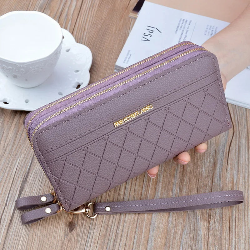 Long PU Leather Women's Wallet - Double Zipper Clutch with Tassel, Card Holder, Coin Purse & Phone Pocket