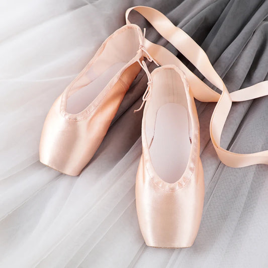 Professional Satin Ballet Pointe Shoes for Women - Leather Sole with Ribbons for Ballerinas