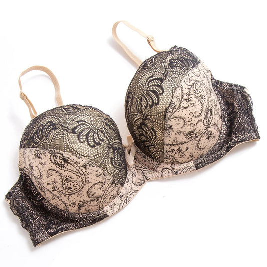 Women’s Plus-Size Underwired Lace Bra - Floral Print Sexy Bralette, C-DDD Cups