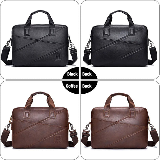Luxury Men’s Leather Briefcase | 15-Inch Laptop Business Handbag & Casual Shoulder Messenger Bag