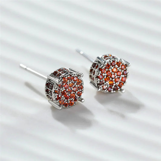 Luxury Round Zircon Stud Earrings - White & Yellow Gold Plated Full Crystal Design, Timeless Wedding & Evening Jewelry