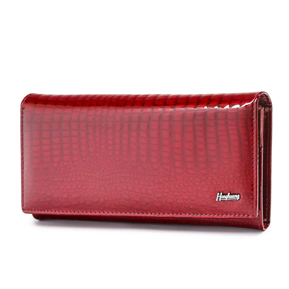 Luxury Genuine Leather Women's Wallet - Alligator Pattern Long Clutch with Coin Purse