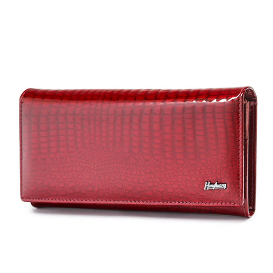 Luxury Genuine Leather Women's Wallet - Alligator Pattern Long Clutch with Coin Purse