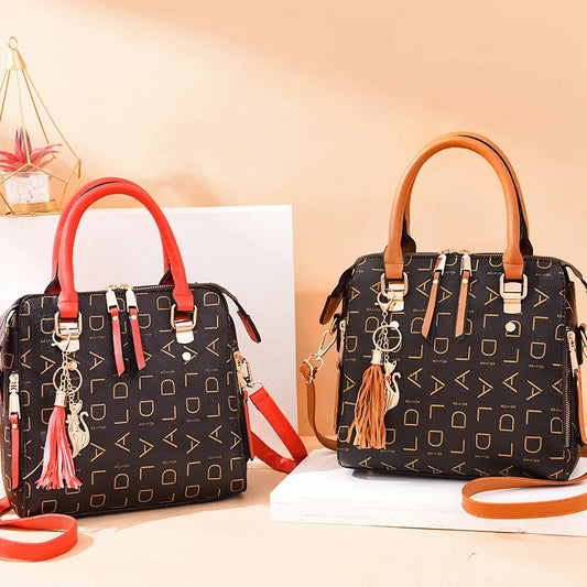 ChicLetter Luxe Tassel Tote - Elegant PU Leather Handbag for Women
