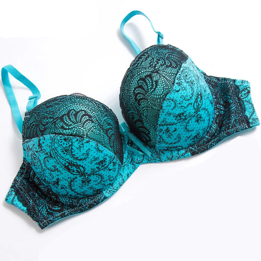 Women’s Plus-Size Underwired Lace Bra - Floral Print Sexy Bralette, C-DDD Cups