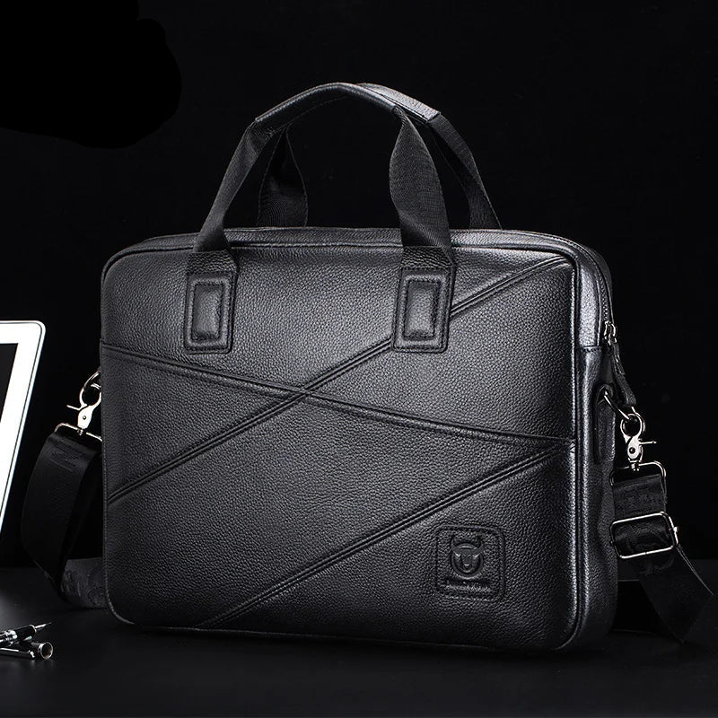 Luxury Men’s Leather Briefcase | 15-Inch Laptop Business Handbag & Casual Shoulder Messenger Bag