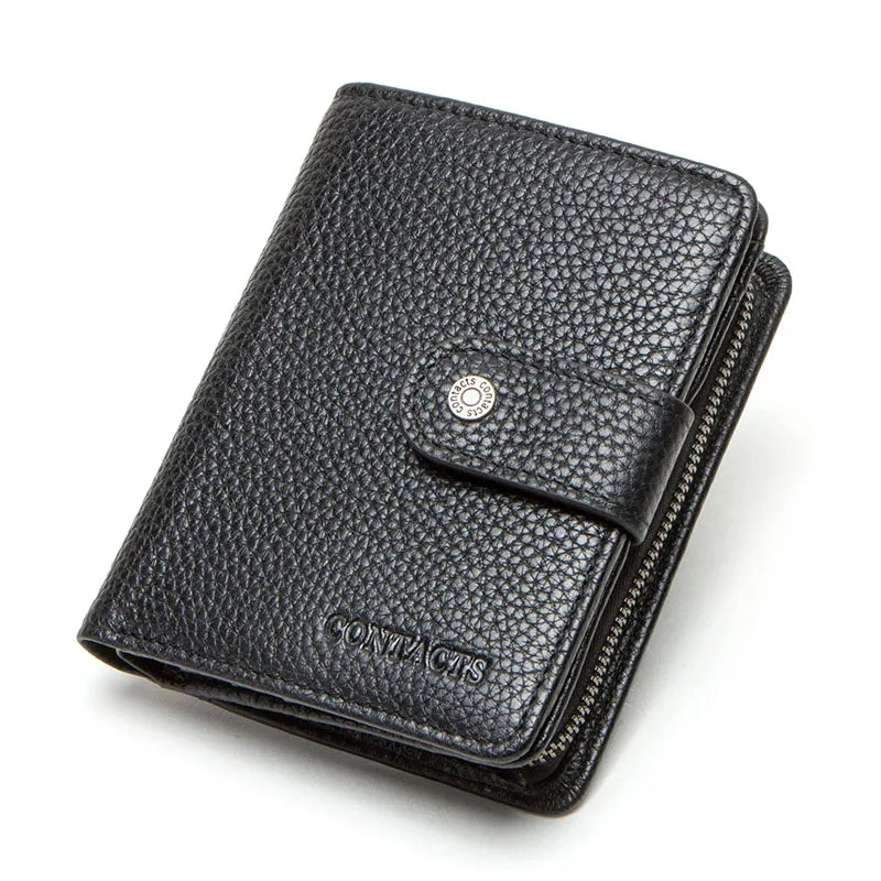 Genuine Leather RFID Vintage Men’s Wallet | Short Wallet with Coin Pocket & Zipper Card Holder