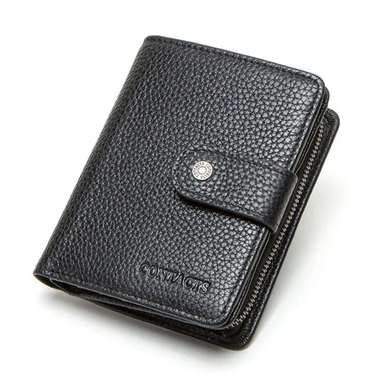 Genuine Leather RFID Vintage Men’s Wallet | Short Wallet with Coin Pocket & Zipper Card Holder