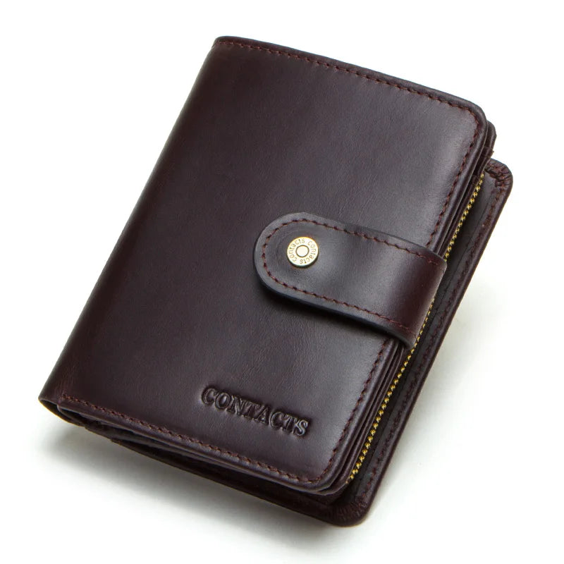 Genuine Leather RFID Vintage Men’s Wallet | Short Wallet with Coin Pocket & Zipper Card Holder