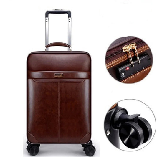 Business Retro Leather Handbag + Rolling Luggage Set | 16/18/20/22/24 Inch Advanced Material Travel Suitcase