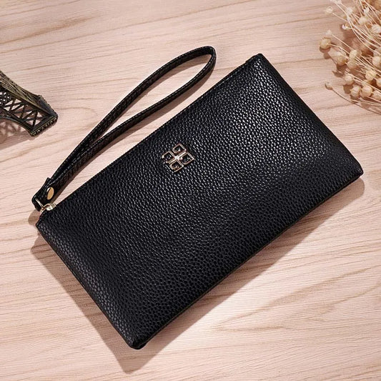 Women's Long Casual Wallet – Litchi Grain PU Leather Clutch with Zipper Phone Pocket, Card Holder & Coin Purse
