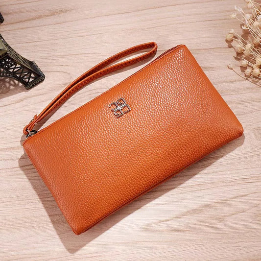 Women's Long Casual Wallet – Litchi Grain PU Leather Clutch with Zipper Phone Pocket, Card Holder & Coin Purse