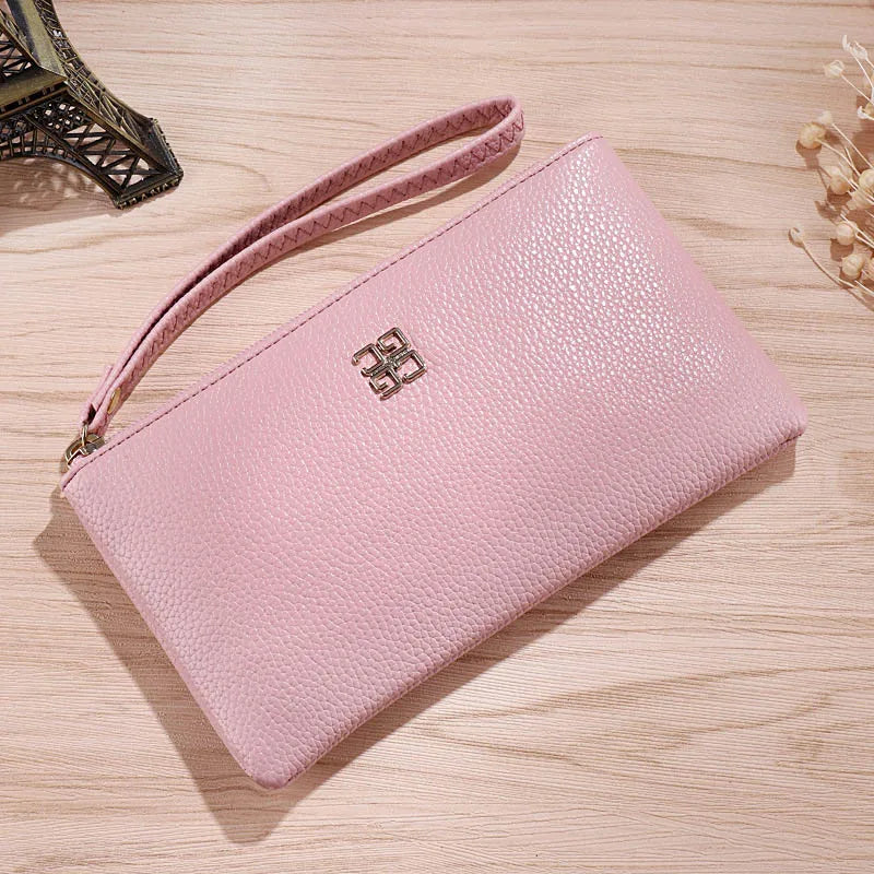 Women's Long Casual Wallet – Litchi Grain PU Leather Clutch with Zipper Phone Pocket, Card Holder & Coin Purse