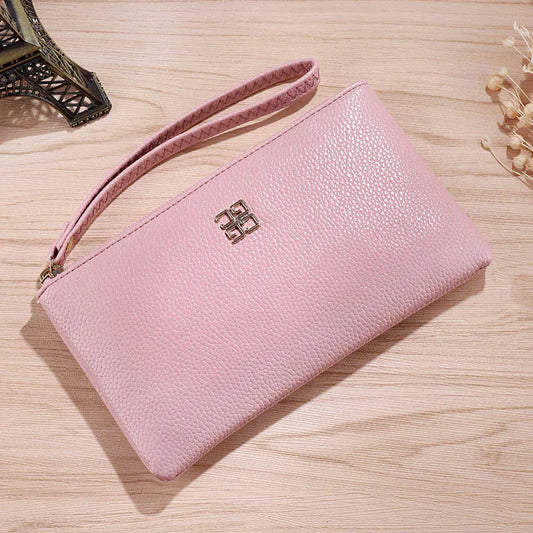 Women's Long Casual Wallet – Litchi Grain PU Leather Clutch with Zipper Phone Pocket, Card Holder & Coin Purse
