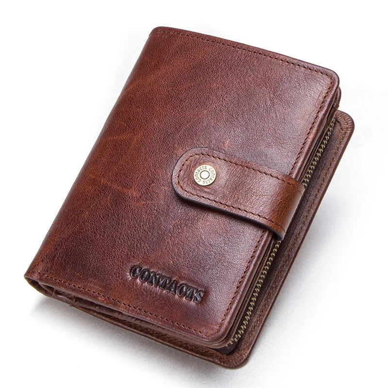 Genuine Leather RFID Vintage Men’s Wallet | Short Wallet with Coin Pocket & Zipper Card Holder