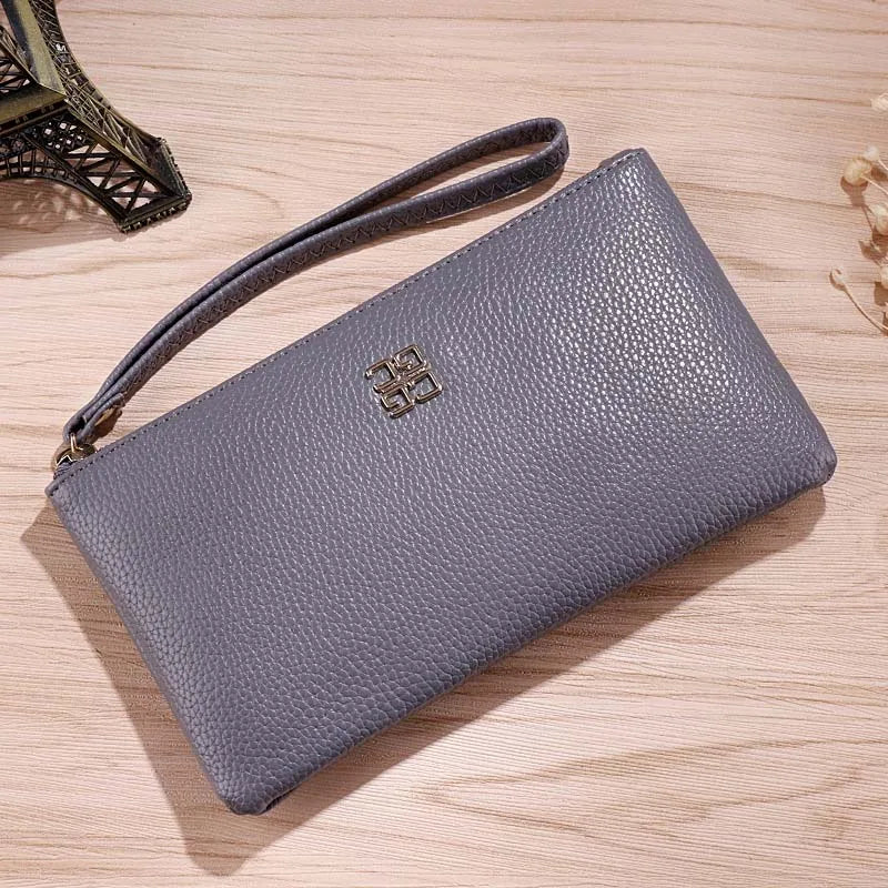 Women's Long Casual Wallet – Litchi Grain PU Leather Clutch with Zipper Phone Pocket, Card Holder & Coin Purse