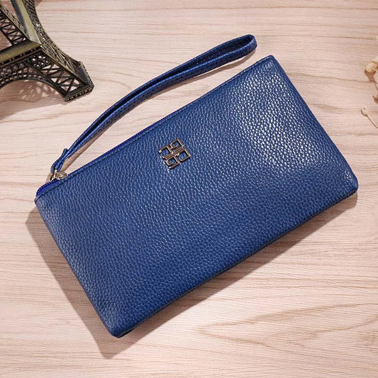 Women's Long Casual Wallet – Litchi Grain PU Leather Clutch with Zipper Phone Pocket, Card Holder & Coin Purse