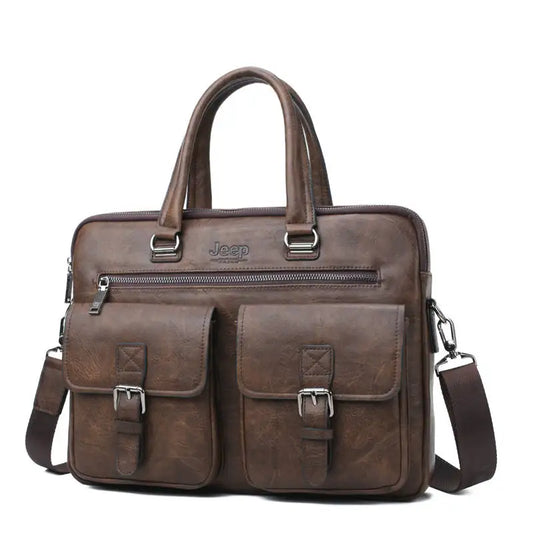 Jeep Men’s Business Briefcase Set | Split Leather Laptop & Office Bag 2Pcs for 13.3" Laptop & A4 Documents