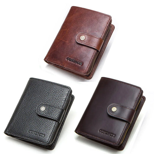 Genuine Leather RFID Vintage Men’s Wallet | Short Wallet with Coin Pocket & Zipper Card Holder