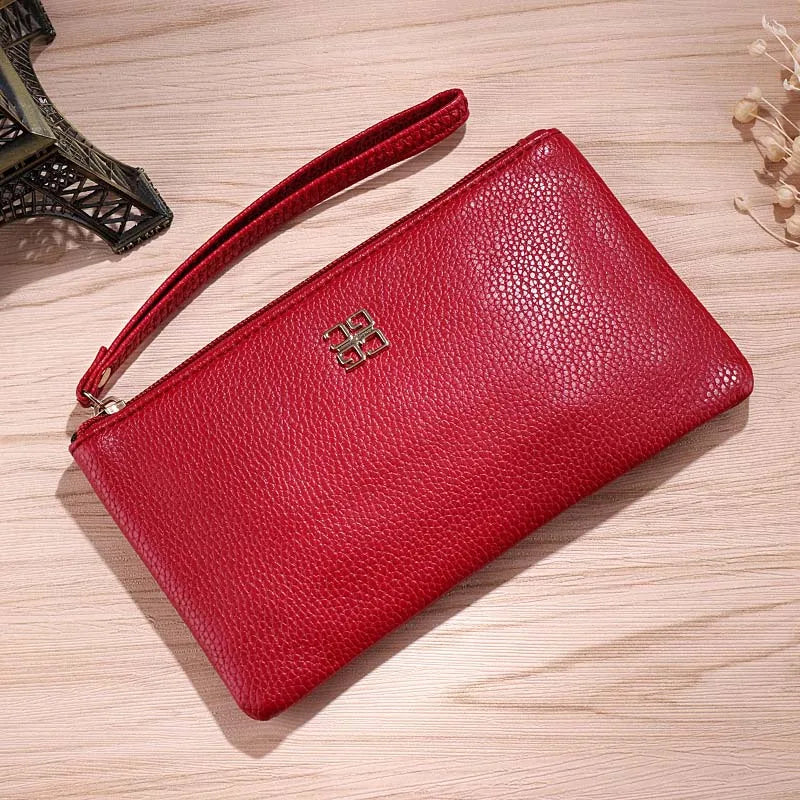 Women's Long Casual Wallet – Litchi Grain PU Leather Clutch with Zipper Phone Pocket, Card Holder & Coin Purse