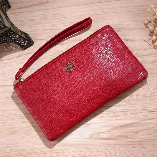 Women's Long Casual Wallet – Litchi Grain PU Leather Clutch with Zipper Phone Pocket, Card Holder & Coin Purse