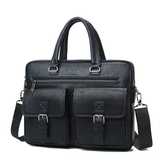 Jeep Men’s Business Briefcase Set | Split Leather Laptop & Office Bag 2Pcs for 13.3" Laptop & A4 Documents