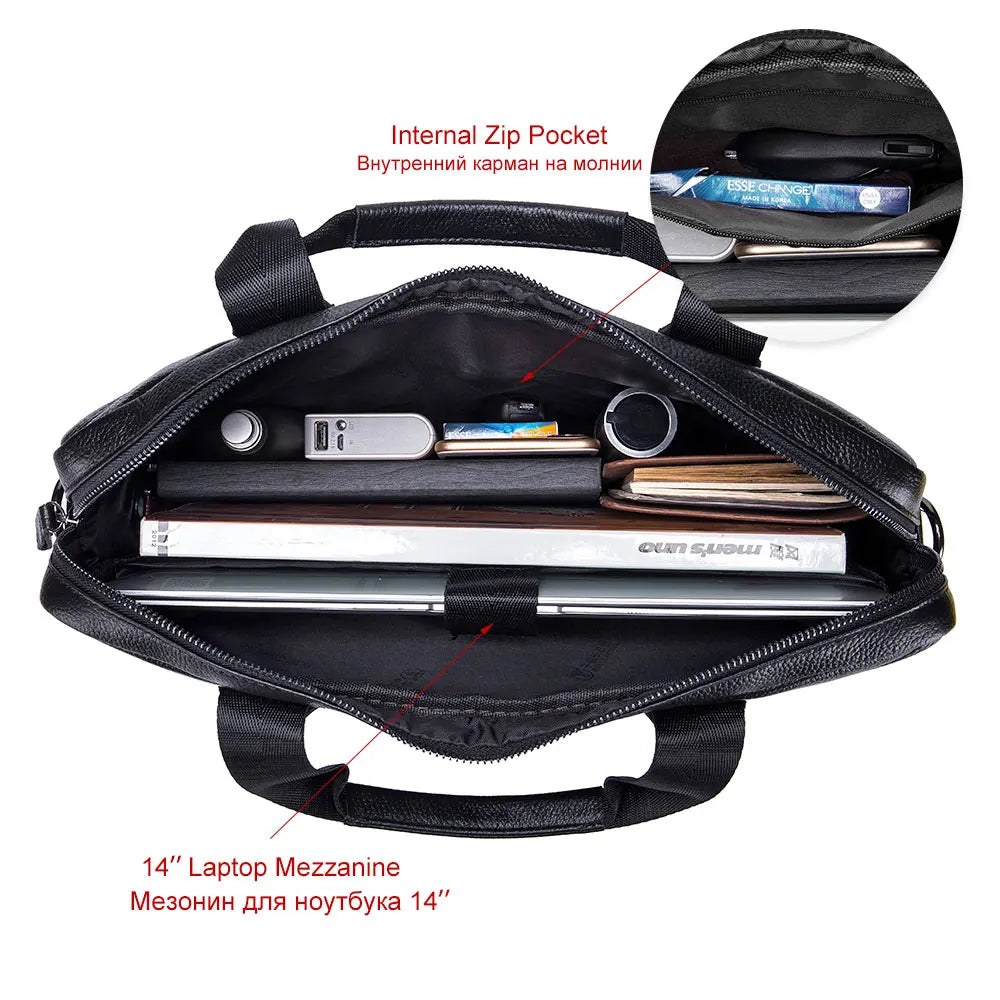 Luxury Men’s Leather Briefcase | 15-Inch Laptop Business Handbag & Casual Shoulder Messenger Bag
