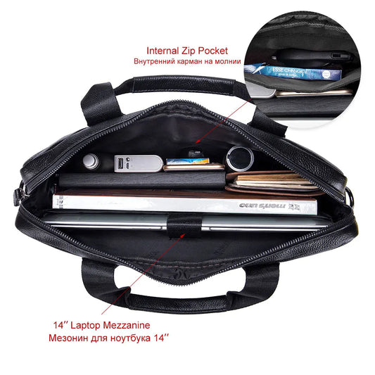Luxury Men’s Leather Briefcase | 15-Inch Laptop Business Handbag & Casual Shoulder Messenger Bag