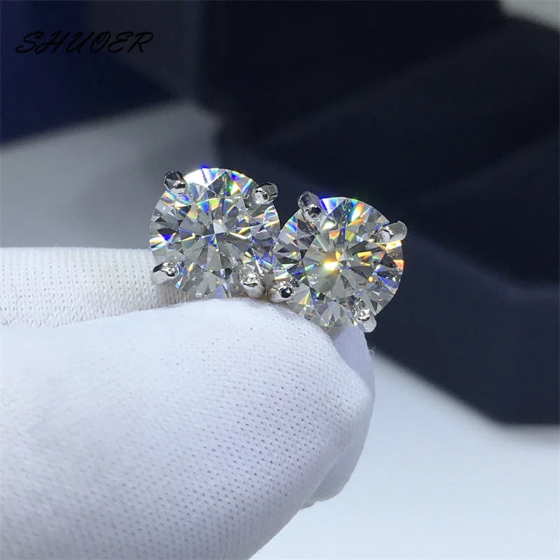 18K White Gold Platinum Moissanite Stud Earrings - 4–6 Carat Round Brilliant Cut Luxury Jewelry