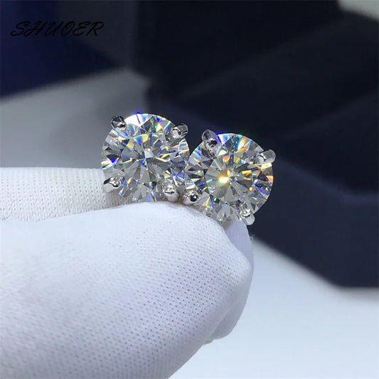 18K White Gold Platinum Moissanite Stud Earrings - 4–6 Carat Round Brilliant Cut Luxury Jewelry