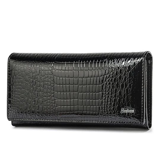 Luxury Genuine Leather Women's Wallet - Alligator Pattern Long Clutch with Coin Purse
