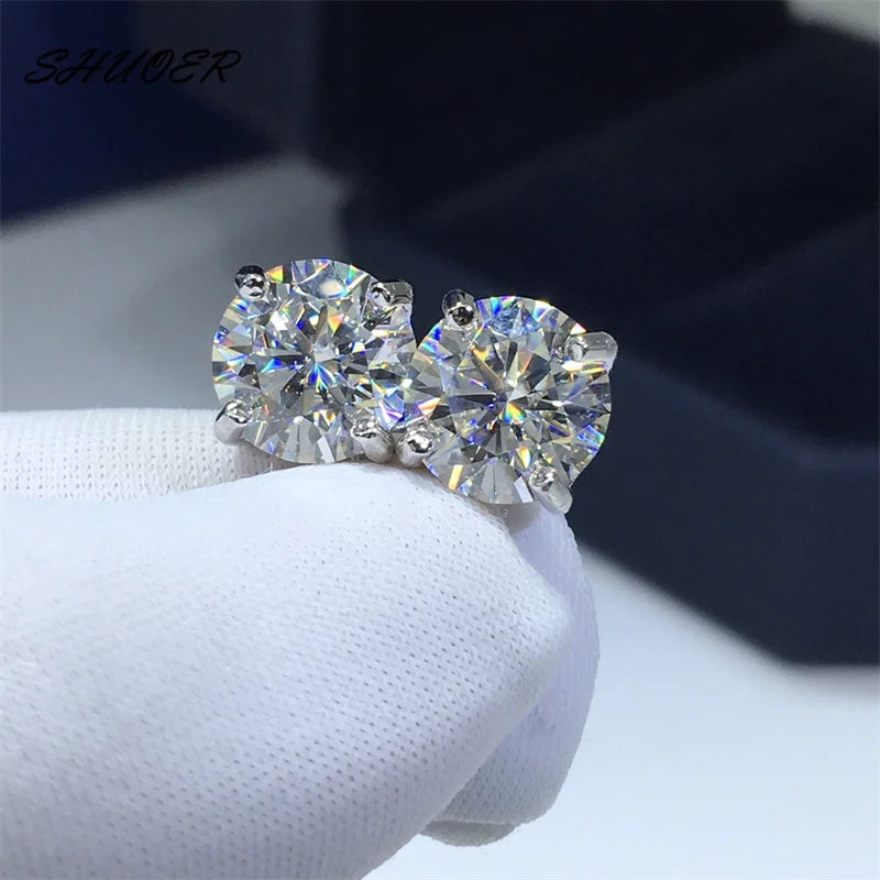 18K White Gold Platinum Moissanite Stud Earrings - 4–6 Carat Round Brilliant Cut Luxury Jewelry