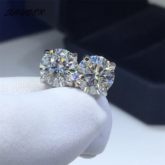 18K White Gold Platinum Moissanite Stud Earrings - 4–6 Carat Round Brilliant Cut Luxury Jewelry