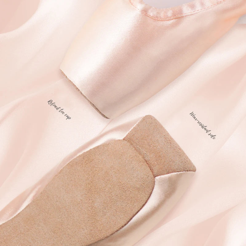 Professional Satin Ballet Pointe Shoes for Women - Leather Sole with Ribbons for Ballerinas