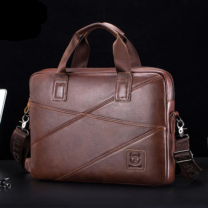 Luxury Men’s Leather Briefcase | 15-Inch Laptop Business Handbag & Casual Shoulder Messenger Bag