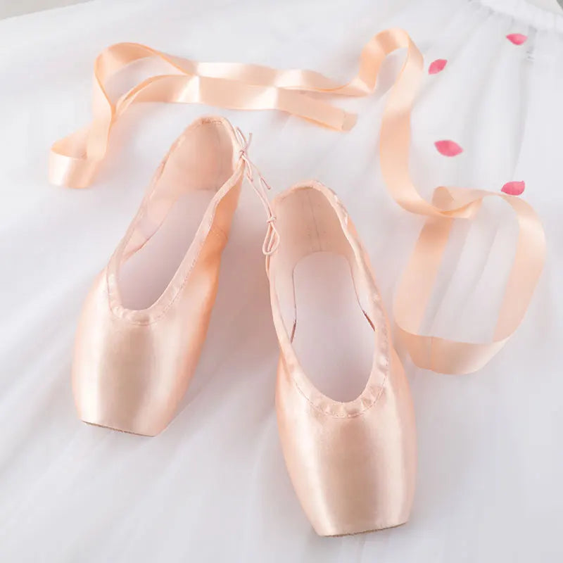 Professional Satin Ballet Pointe Shoes for Women - Leather Sole with Ribbons for Ballerinas