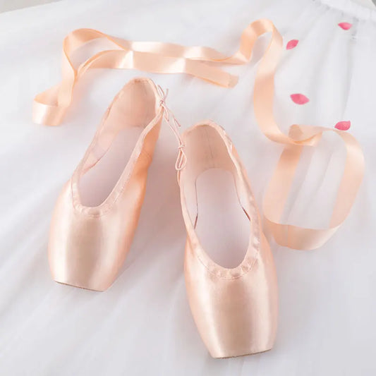 Professional Satin Ballet Pointe Shoes for Women - Leather Sole with Ribbons for Ballerinas