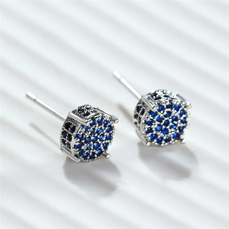 Luxury Round Zircon Stud Earrings - White & Yellow Gold Plated Full Crystal Design, Timeless Wedding & Evening Jewelry