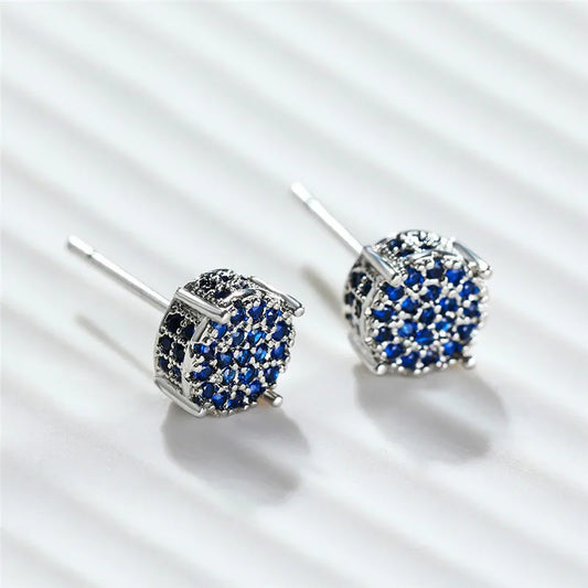 Luxury Round Zircon Stud Earrings - White & Yellow Gold Plated Full Crystal Design, Timeless Wedding & Evening Jewelry