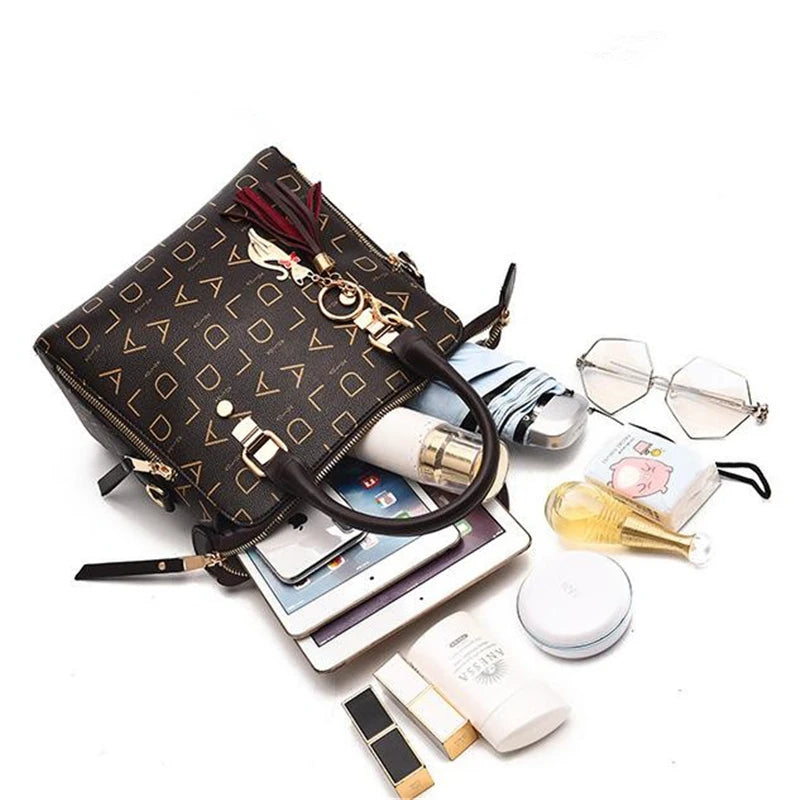 ChicLetter Luxe Tassel Tote - Elegant PU Leather Handbag for Women