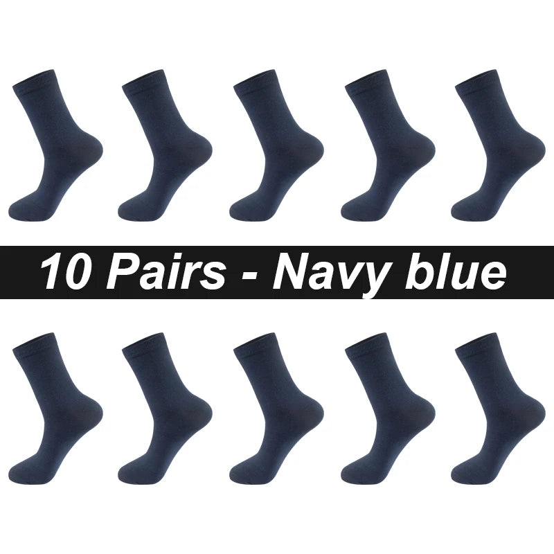 Men’s Combed Cotton Socks - 10 Pairs, Black Casual & Business Socks, Breathable High-Quality