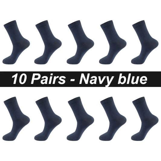 Men’s Combed Cotton Socks - 10 Pairs, Black Casual & Business Socks, Breathable High-Quality
