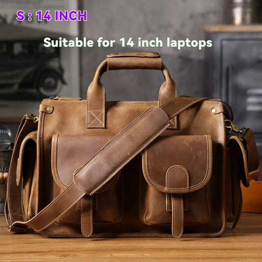Vintage Men’s Leather Messenger Bag | Cowhide Laptop Briefcase 14/15.6 Inch with YKK Zipper – Office & Work Bag Gift