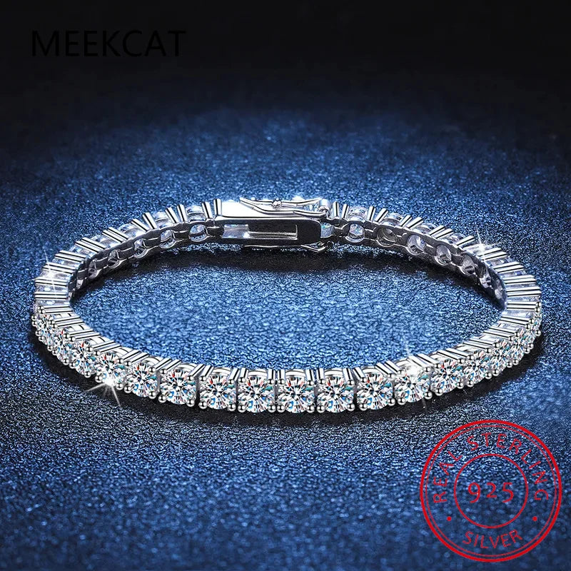 Real 3MM D VVS Moissanite Tennis Bracelet - 925 Sterling Silver Sparkling Jewelry for Women